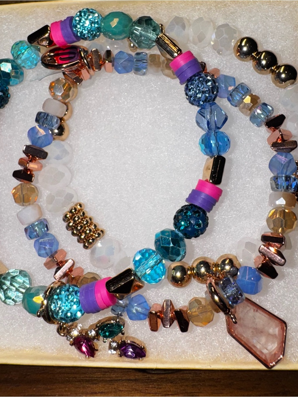 Bomb Party Colorful Blue & Pink Beaded Stretch Bracelet Set